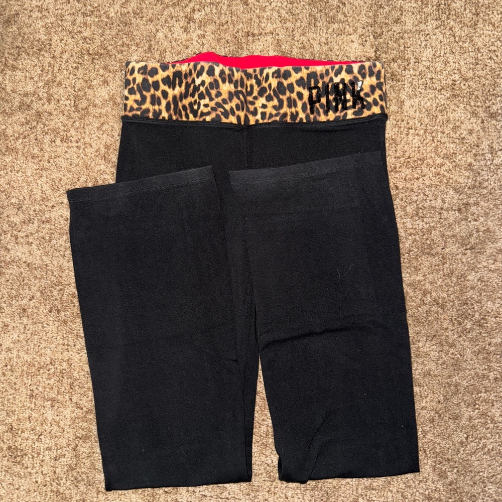 Vintage PINK VS Black Leggings with Leopard Print Waistband